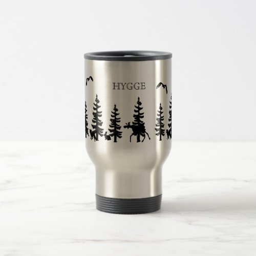 Nordic Hygge with forest and animals in black Travel Mug