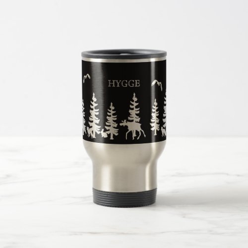 Nordic Hygge with forest silhouettes black white Travel Mug