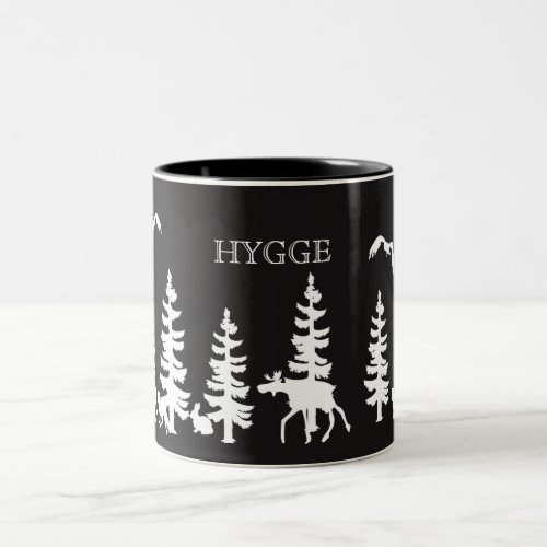 Nordic Hygge with forest silhouettes black white Two_Tone Coffee Mug