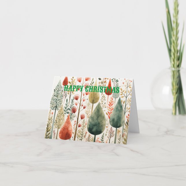 Nordic inspired forest scene. Happy Christmas Holiday Card (Front)
