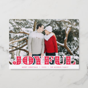 Nordic "Joyful" Typography Christmas Letterpress Photo Cards