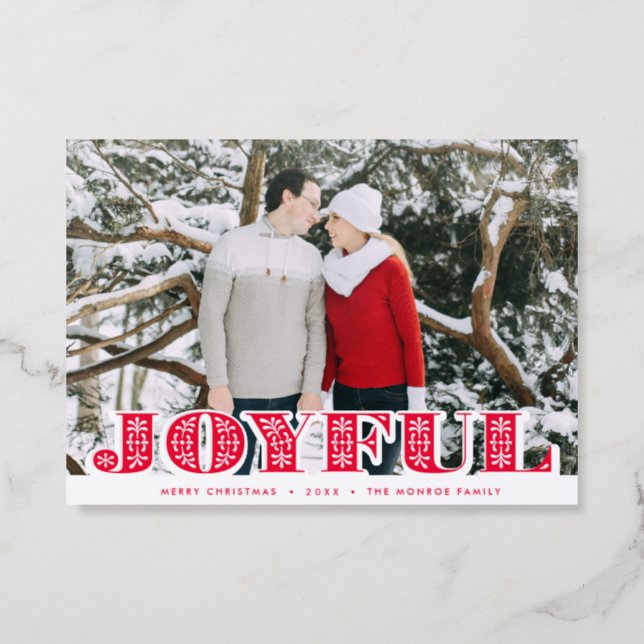 Nordic "Joyful" Typography Christmas Letterpress Photo Cards (Front)