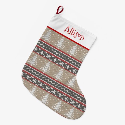 Nordic Knit Christmas Pattern Tan and Red Large Large Christmas