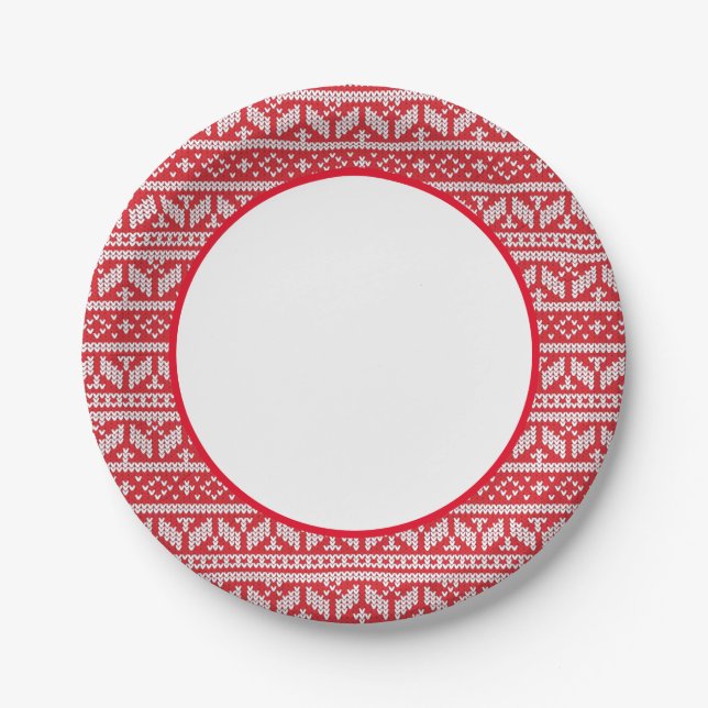 Nordic Knit Holiday Sweater Print  Paper Plates (Front)