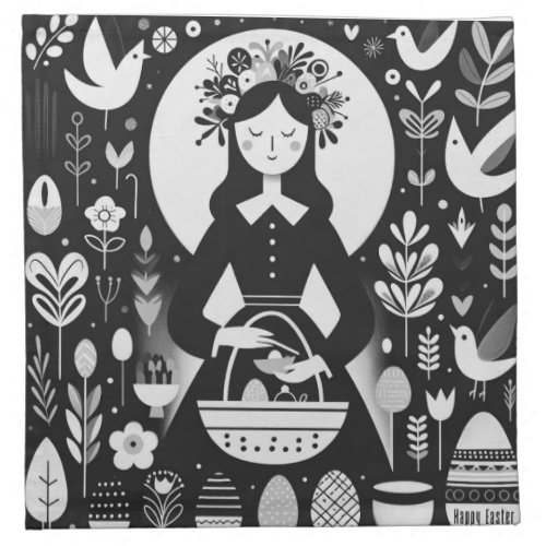 Nordic lady with Easter Egg Hunting Basket Cloth Napkin