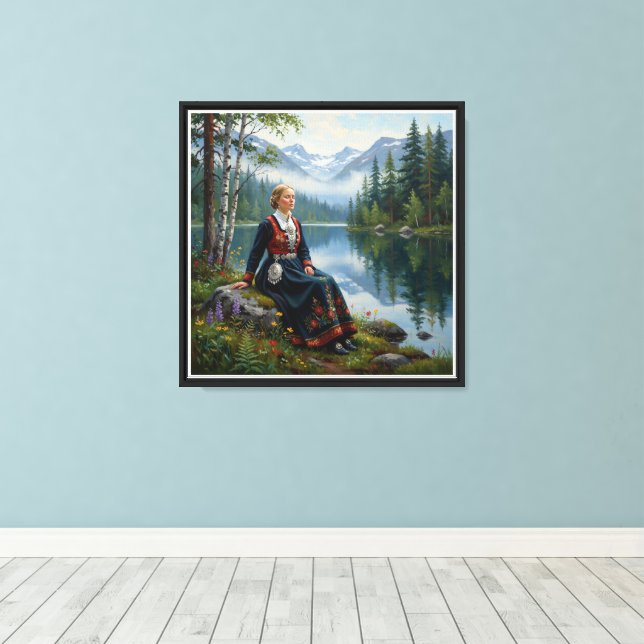 Nordic Lake Landscape Art Canvas Print (Insitu(Wood Floor))