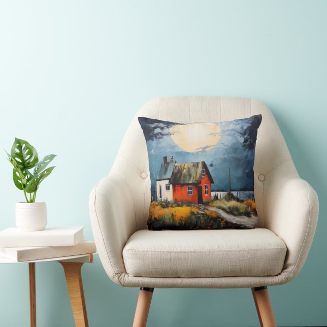 Nordic Landscape Colorful Throw Pillow (Chair)