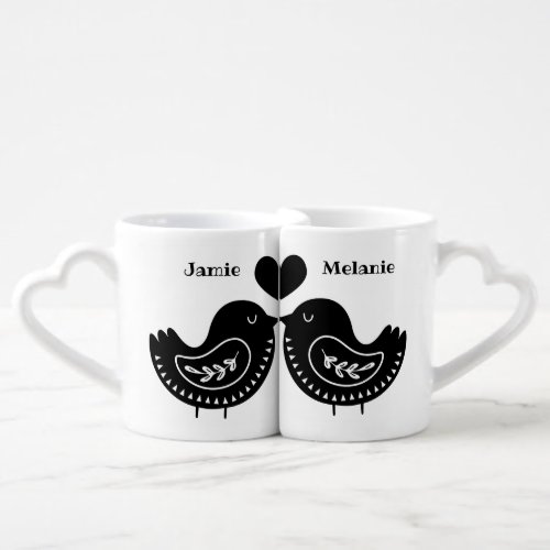 Nordic Love Birds Personalise Cute Heart Coffee Mug Set