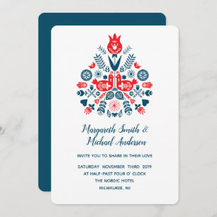 Nordic Love in red and blue Wedding Invitation