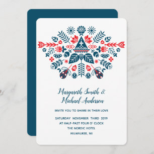 Nordic Love in red and blue Wedding Invitation