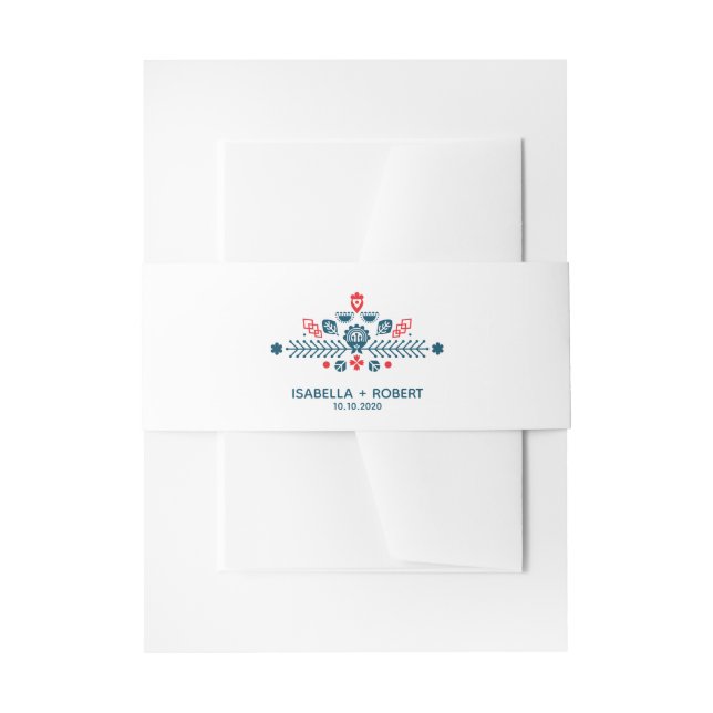 Nordic Love in red and blue | Wedding Invitation Invitation Belly Band (Front Example)