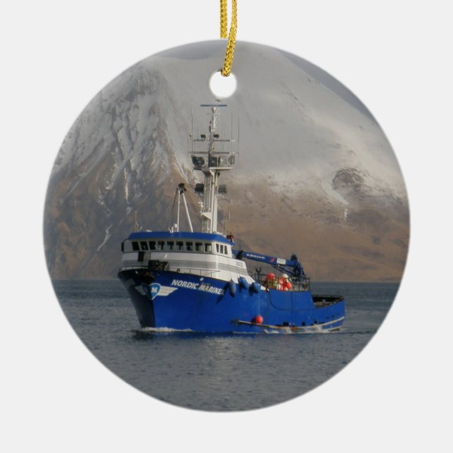 Nordic Mariner, Crab Boat in Dutch Harbor, AK Ceramic Ornament (Front)