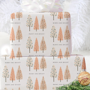 Nordic Modern Merry And Bright Christmas Pine Tree Wrapping Paper