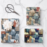 Nordic Modern Winter Town Cozy Houses Pattern Blue Wrapping Paper Sheets<br><div class="desc">The modern nordic pattern of whimsical hand-painted small-town cozy houses in the winter night in blue,  red,  white,  and beige colors.</div>