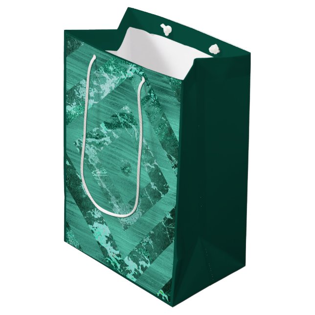 Nordic Molten Jade | Abstract Geometric Green Medium Gift Bag (Front Angled)