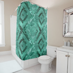 Nordic Molten Jade Abstract Geometric Green Shower Curtain