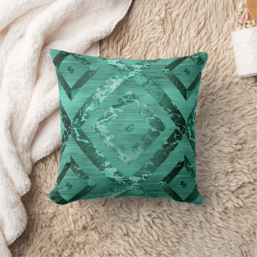 Nordic Molten Jade  Abstract Geometric Green Throw Pillow
