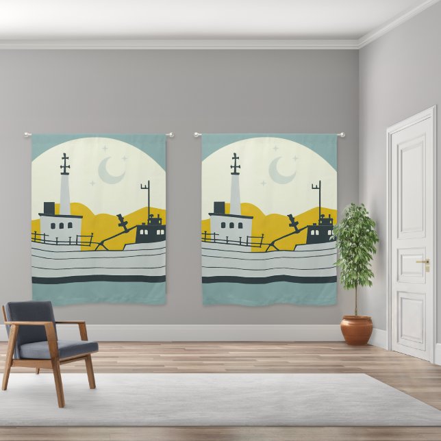 Nordic Moon Boat  Blackout Curtains (Wide)