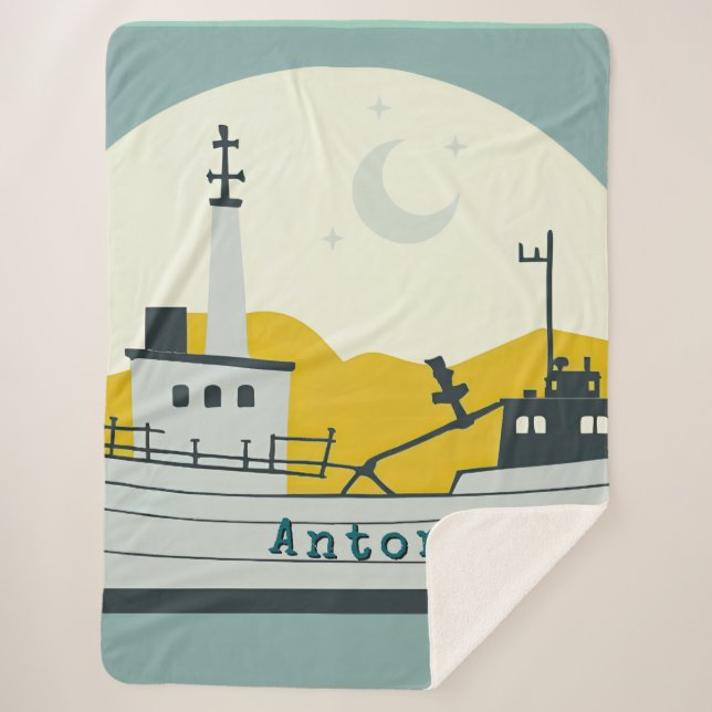 Nordic Moon Boat  Sherpa Blanket (Front)