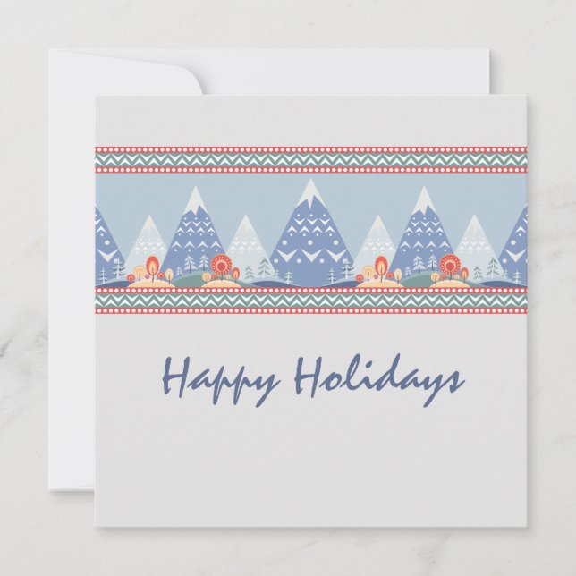 Nordic Mountain Scene Customizable Holiday Card (Front)