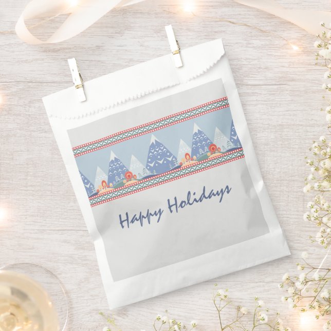 Nordic Mountain Scene Customizable Holiday  Favor Bag (Clipped)