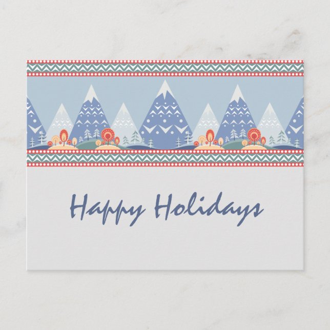 Nordic Mountain Scene Customizable Holiday Postcard (Front)