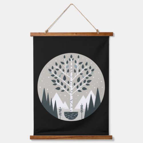 Nordic Mountains and Birch Tree Hanging Tapestry