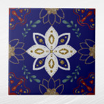 Nordic Navy Floral Design Watercolor Folk Art Ceramic Tile<br><div class="desc">Nordic navy blue with a floral design.</div>
