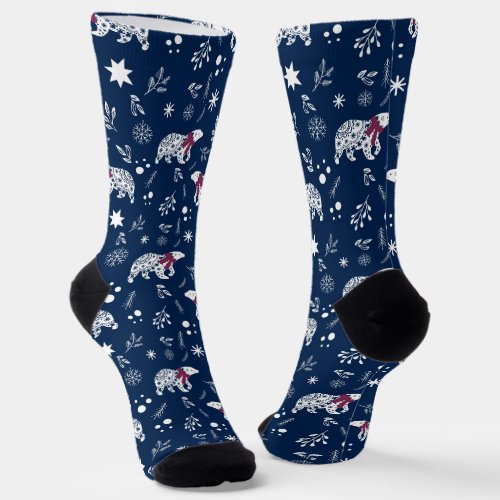 Nordic Navy Polar Bears Pattern Socks