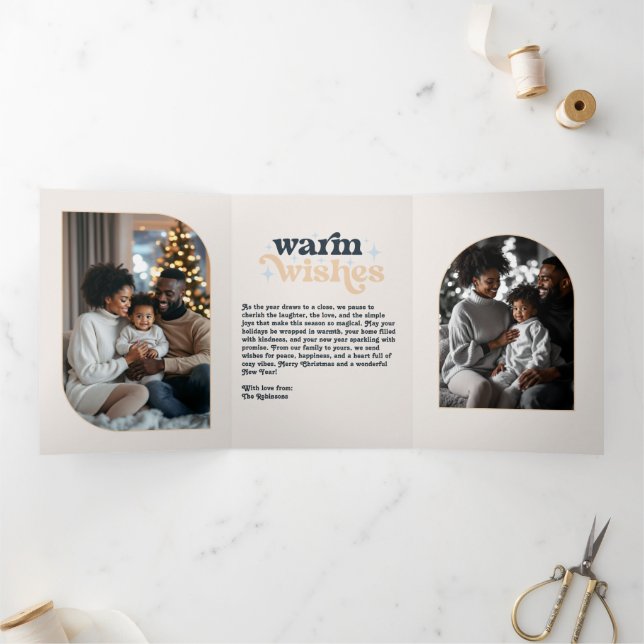 Nordic Night Cozy Vibes Retro Christmas Photo Tri-Fold Holiday Card (Inside)