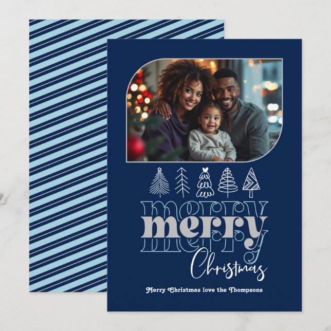 Nordic Night Modern Retro Doodle Christmas Photo Holiday Card (Front/Back)