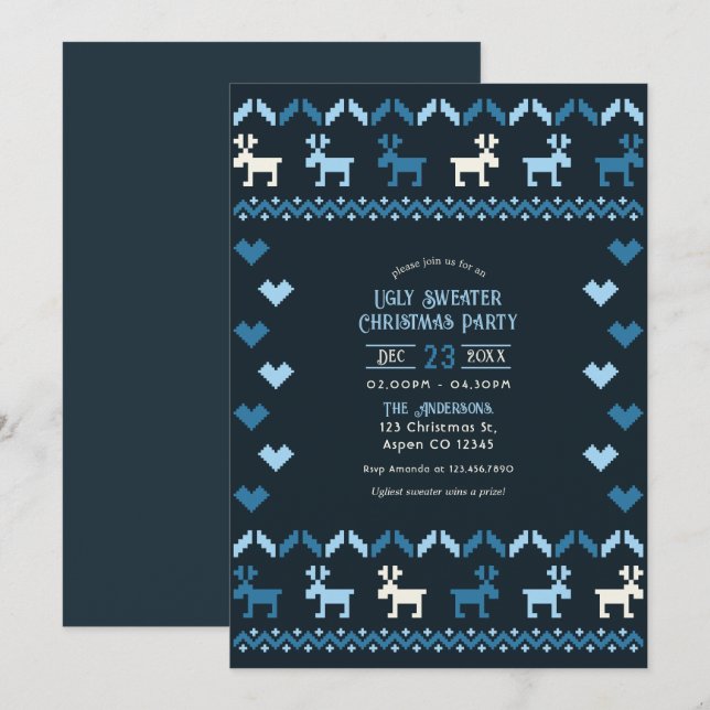Nordic Night Sky Ugly Sweater Christmas Party Invitation (Front/Back)