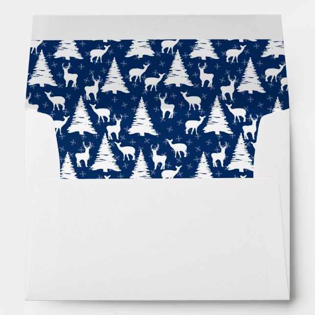 Nordic Outdoorsy Blue Deer Pine Tree Lined Custom Envelope (Back (Bottom))