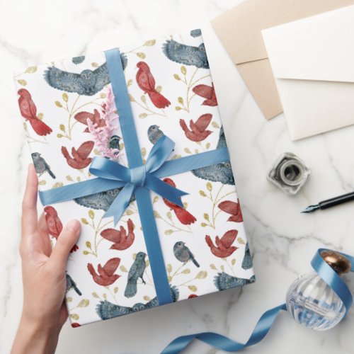 Nordic Owl and Bird Friends All Occasion Wrapping Paper