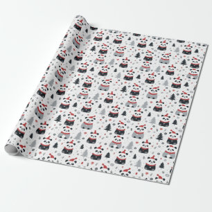 Nordic Panda Santa Winter holiday pattern Wrapping Paper
