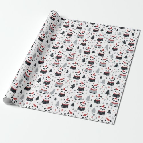 Nordic Panda Santa Winter holiday pattern  Wrapping Paper