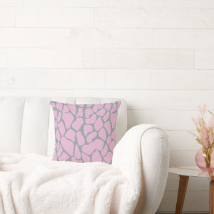 Nordic Pastel Pink Gray Giraffe Spot Pattern Throw Pillow