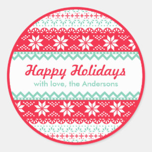 Nordic Pattern Gift Tag   Happy Holidays Custom