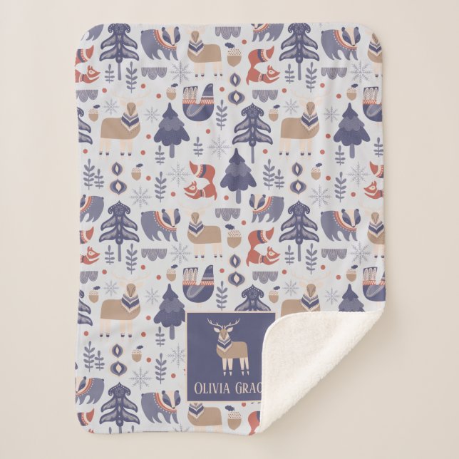 Nordic Pattern Personalized Scandinavian Sherpa Blanket (Front)
