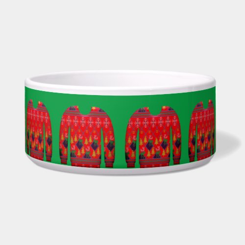 Nordic pattern ugly sweater cute winter red green bowl