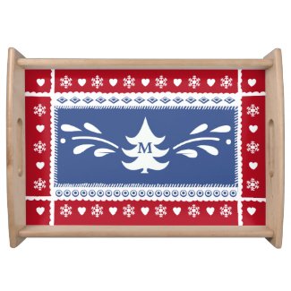 Nordic pine tree, snowflake and heart pattern serving tray