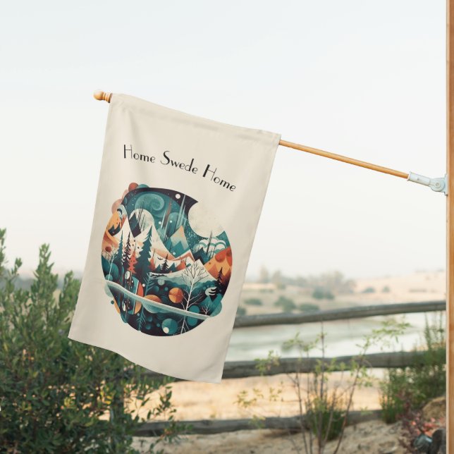 Nordic Pines & Peaks, custom House Flag (Insitu (Back))