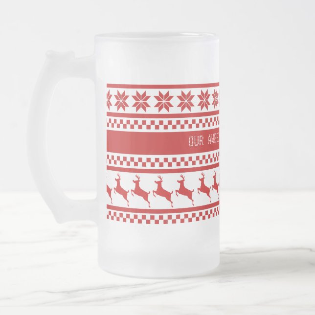 Nordic Print Reindeer Personalized Frosted Glass Beer Mug (Left)