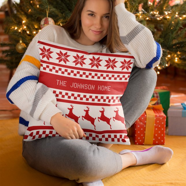 Nordic Print Reindeer Personalized Throw Pillow (Creator Uploaded)