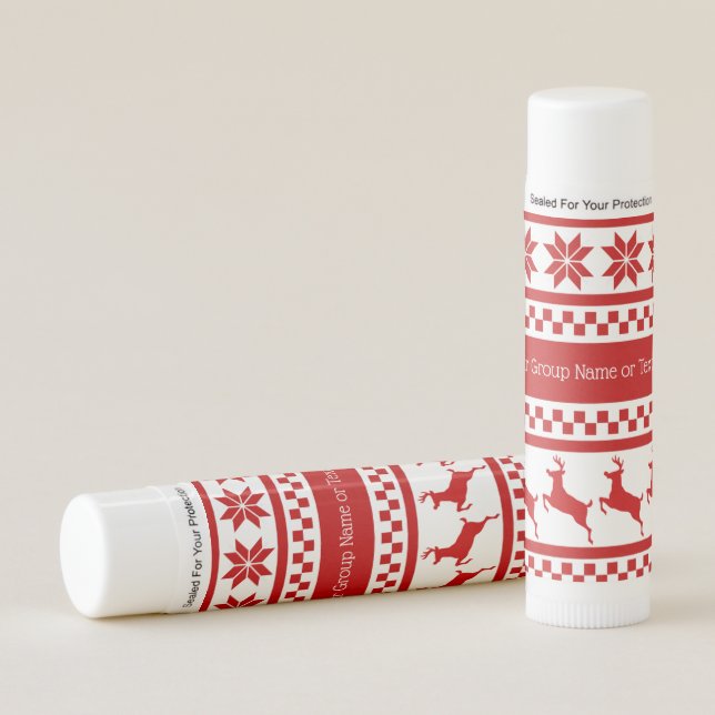 Nordic Print Reindeer Red Personalized Lip Balm (Front)