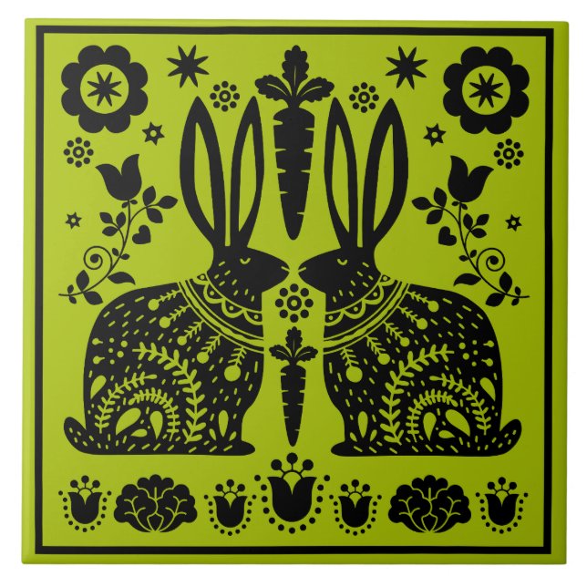 Nordic Rabbit Themed Home Decor Ceramic Tile (Front)