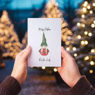 Nordic Red and Green Lady Gnome Merry Christmas Holiday Card