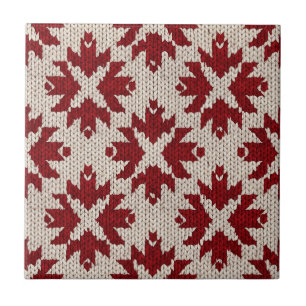 Nordic Red and White Knit Pattern – Classic Winter Ceramic Tile
