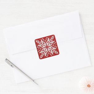 Nordic Red and White Knitted Snowflake Square Sticker