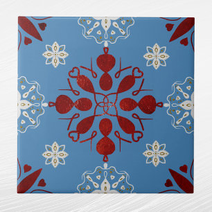 Nordic Red Blue White Scandinavian Graphic  Ceramic Tile